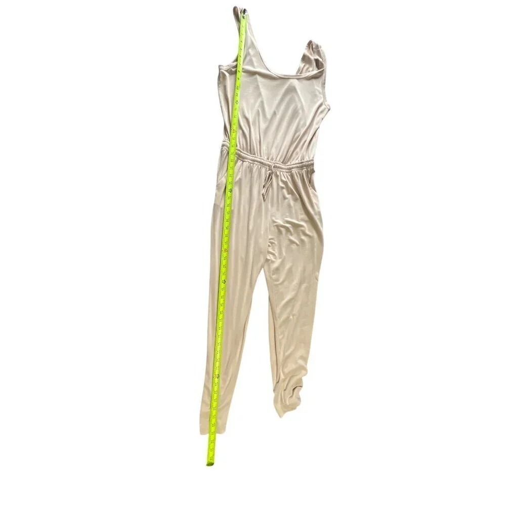 Lush Womens Sleeveless Beige Jumpsuit Large  With‎ Elastic Waist & Scoop Neck